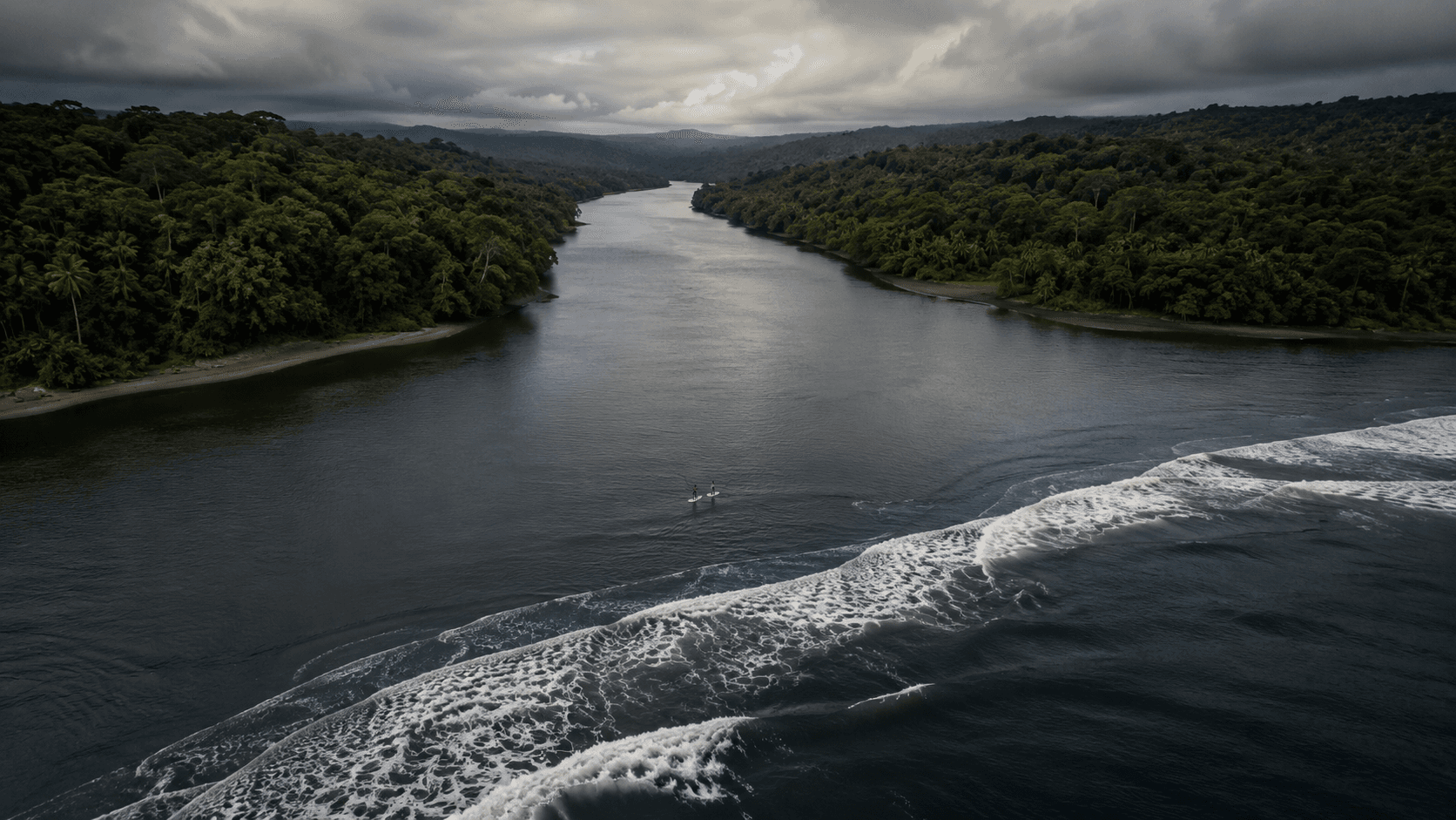 Remote river mouth where the water meets the ocean